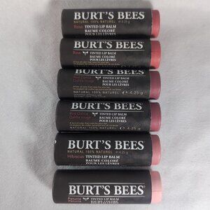 Burt's Bees Tinted Lip Balm 6 Lot Rose Red Dahlia Hibiscus Petunia 6 x 4.25g NEW